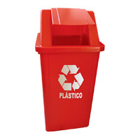 Cesto Quadrado 60lts com tampa -- adesivo : com adesivo , Cor : Vermelho 