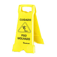 Placa de Sinalização Compacta -- Descrição : Piso Molhado , Marca : Bralimpia 